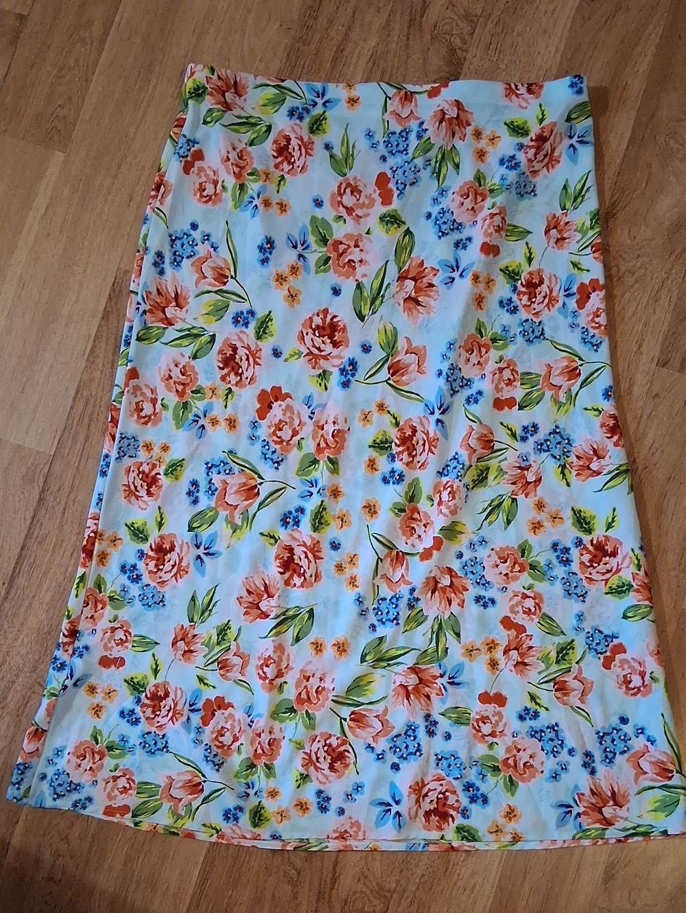 LC Lauren Conrad Floral A-Line Skirt in Light Blue and Coral